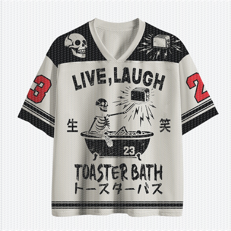 Bread Maker Machine - Kaos Jersey V-Neck Putih Hitam Warna-Blok
