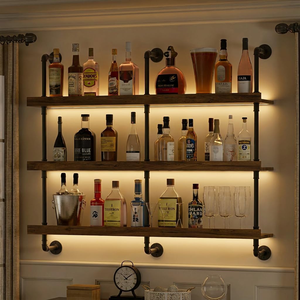 Kitchen Appliances Rack - Rak Anggur Dinding dengan Lampu LED,